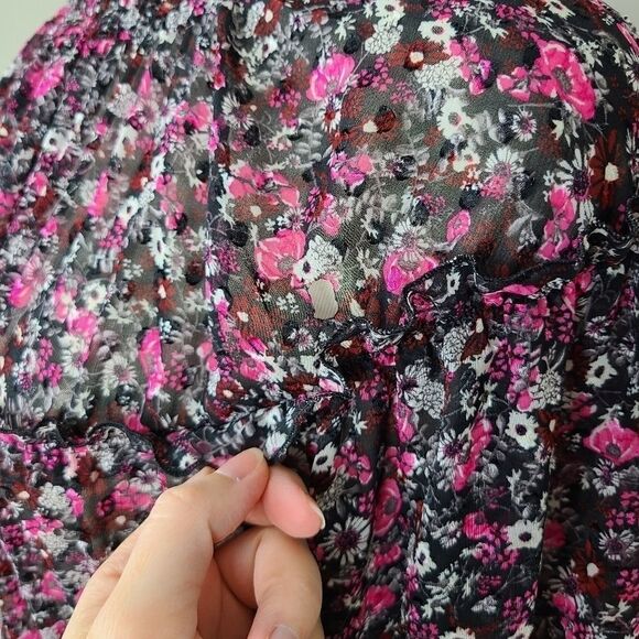 Zara Black & Pink Floral Mock Neck Peplum Blouse XS - Picture 5 of 16